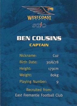 2003 SGIO West Coast Eagles #NNO Ben Cousins Back